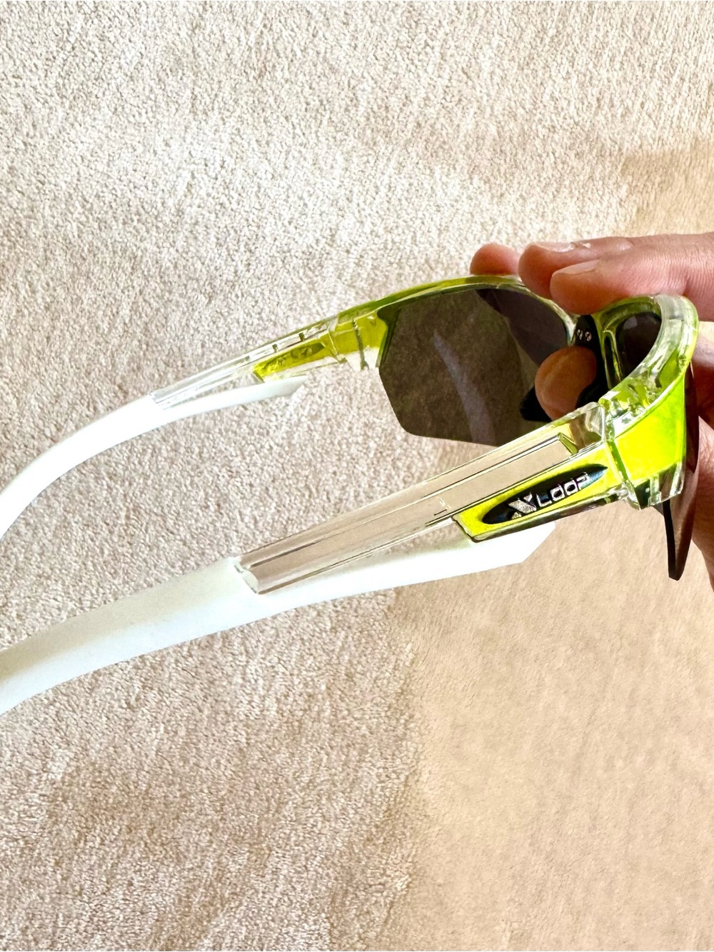 Vintage Y2K Sporty Lime Green Sunglasses with Purple Mirrored Lenses - Picture 3 of 4